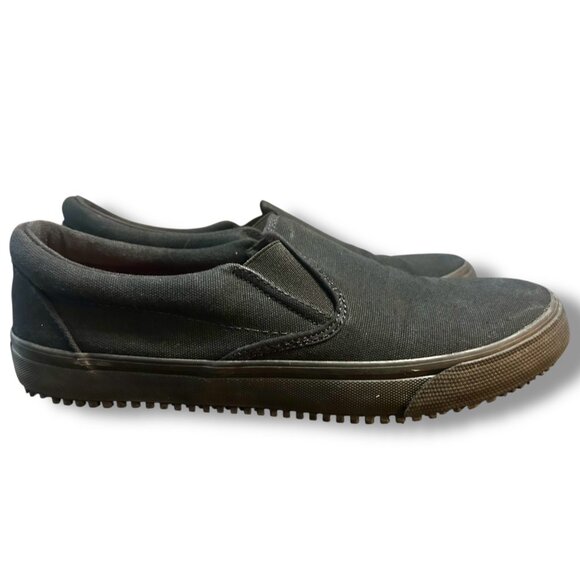 Skechers Slip Resistant Work Shoes Black Canvas Slip on - Picture 1 of 6